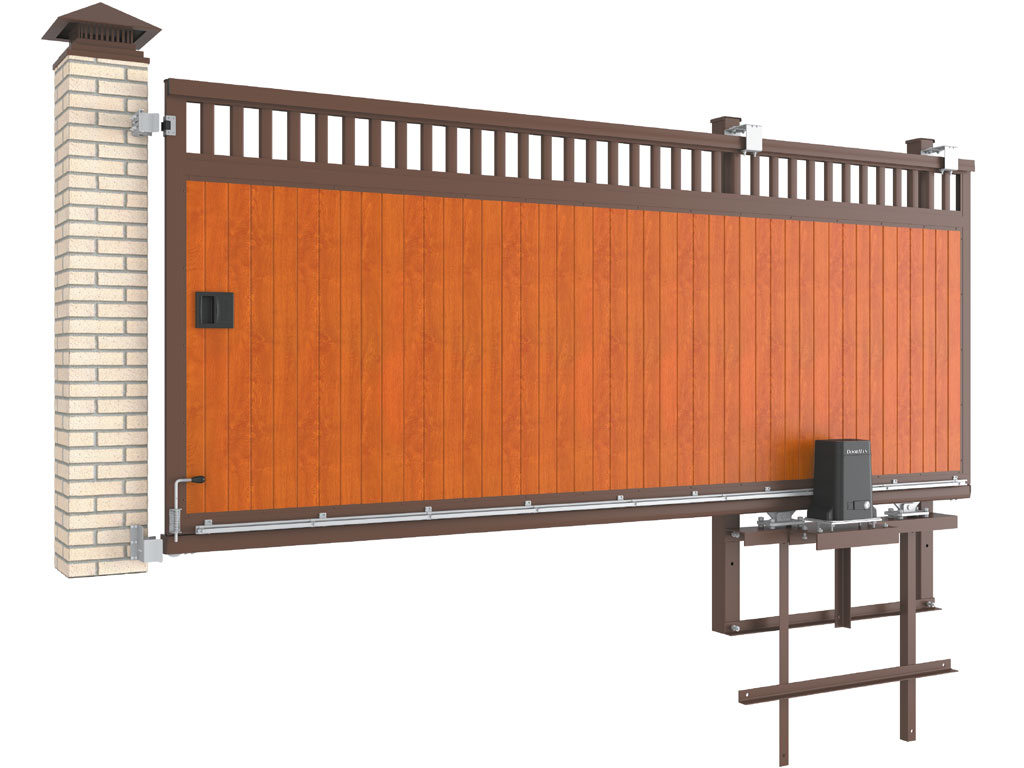 Откатные уличные ворота в алюминиевой раме с заполнением сэндвич-панелями SLG-A