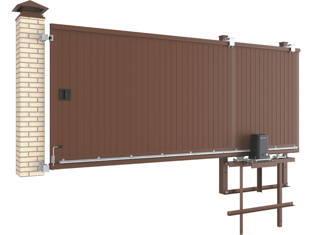 Откатные уличные ворота стандартных размеров в алюминиевой раме с заполнением сэндвич-панелями SLG-S