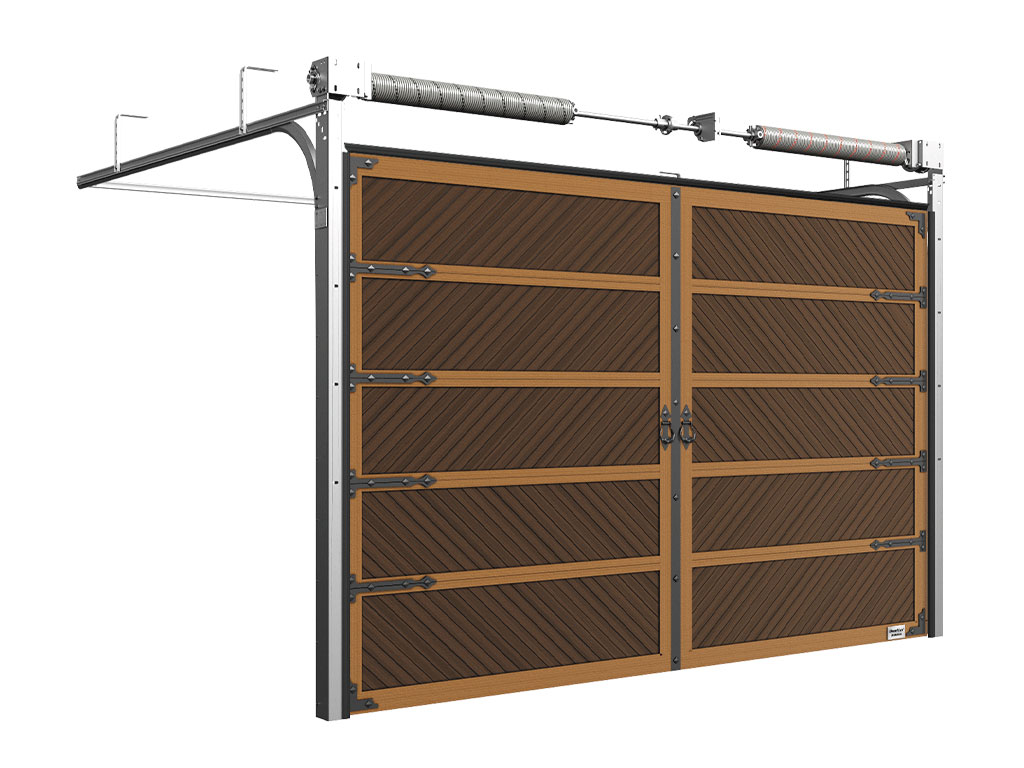 Гаражные секционные ворота из стальных сэндвич-панелей с торсионным механизмом RSD02 Premium