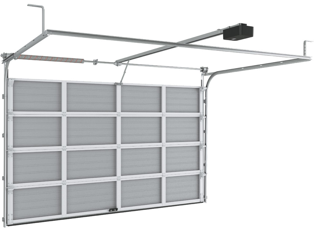 Гаражные секционные ворота из стальных однослойных панелей с торсионным механизмом RSD02-SLP