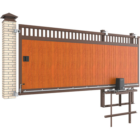 Откатные уличные ворота в алюминиевой раме с заполнением сэндвич-панелями SLG-A